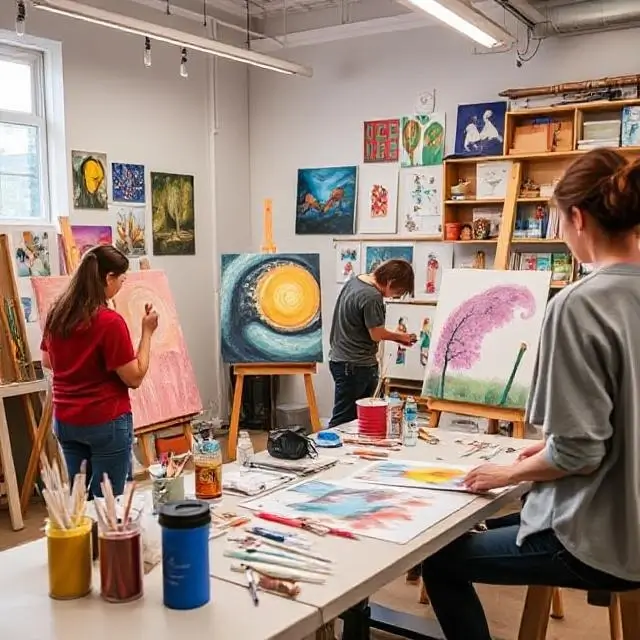 Art studio with student projects