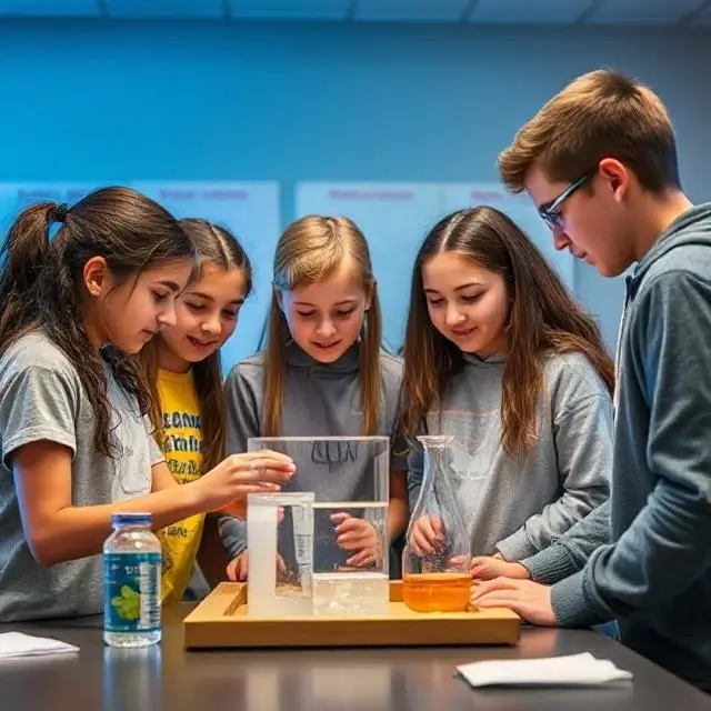 Middle school students collaborating on a science experiment.