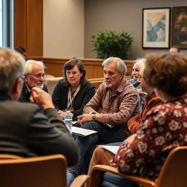Older students in a seminar-style discussion.