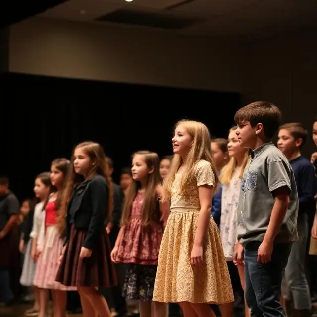 Students performing in a school theatre production.