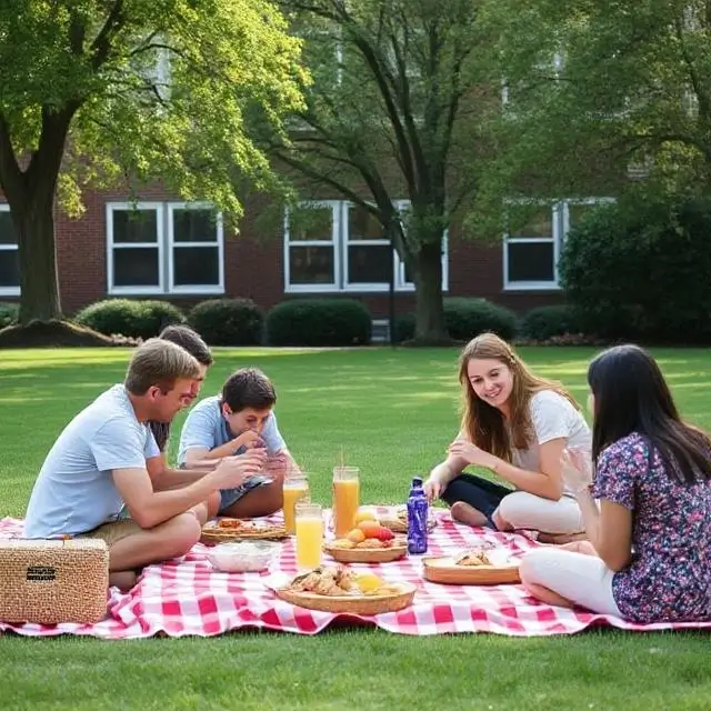 A family picnic on the school lawn.