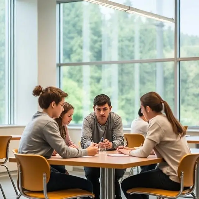 Students collaborating in a modern classroom