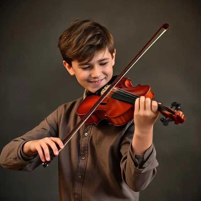 A student playing the violin with passion