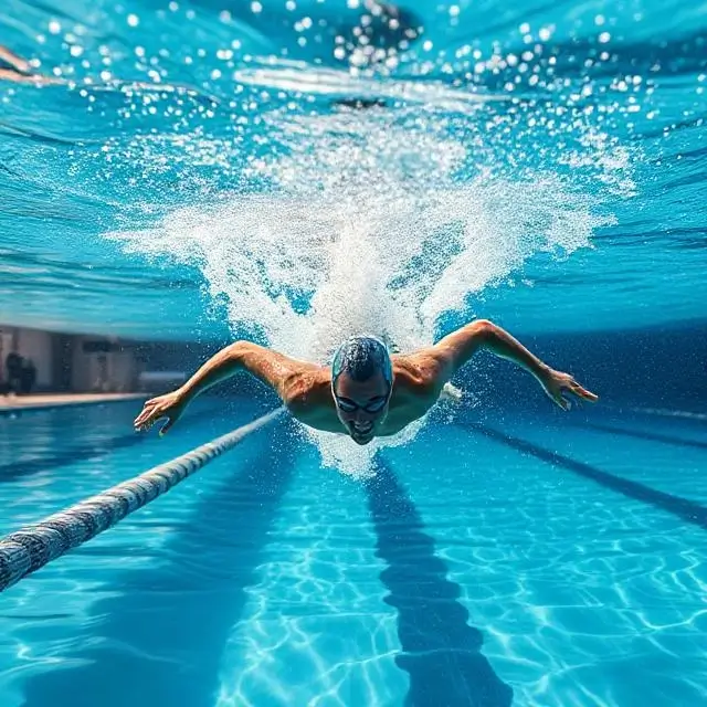 A swimmer diving into the pool