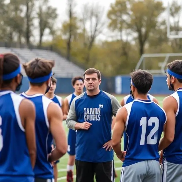 A coach giving a motivational talk to a sports team.