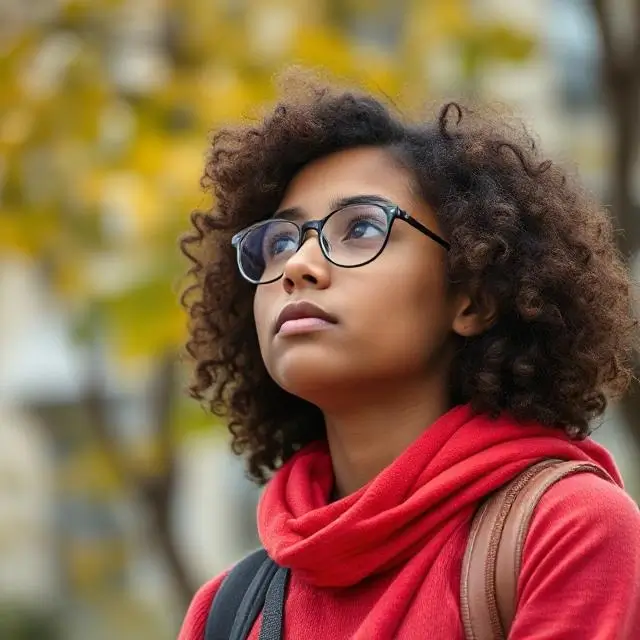 Student looking thoughtfully towards the future