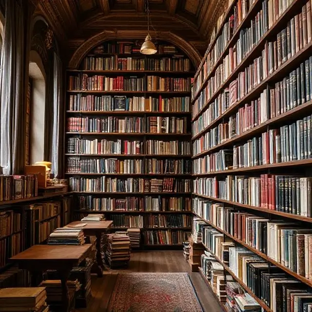 A library filled with classic and modern books