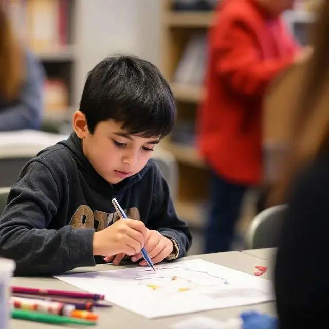 A student engaged in a focused, creative project.