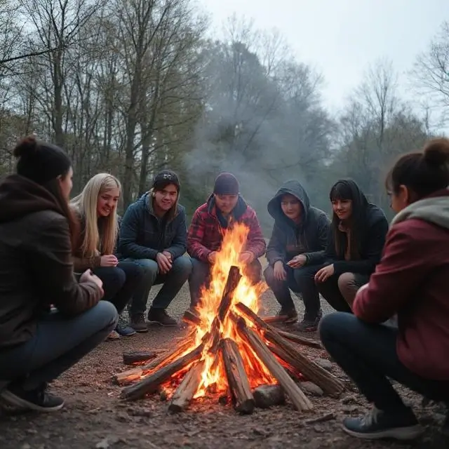 Students around a bonfire