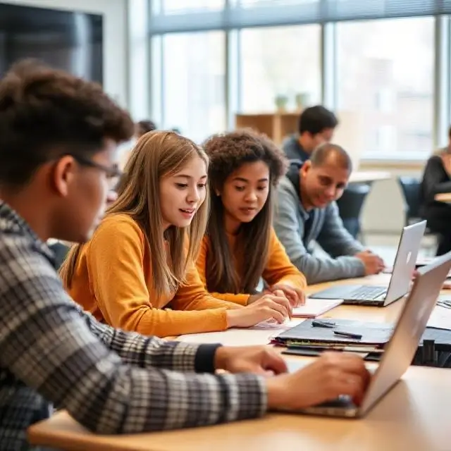 Students collaborating in a modern classroom